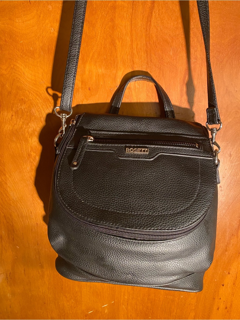 Rosetti Black Pebbled Leather Mini Backpack Crossbody